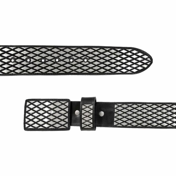 9000451-4.jpg Cinturon Hombre En Hilo De Plata Mabo Rombos 2" - Imagen 3