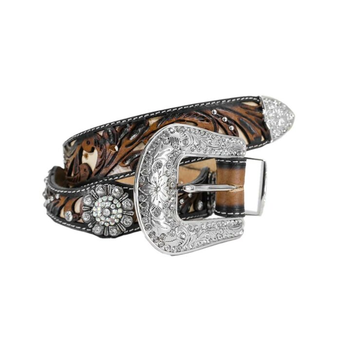 Cinturon Mujer En Piel Autentica Mabo Western Anto 52 Flor - Imagen 1