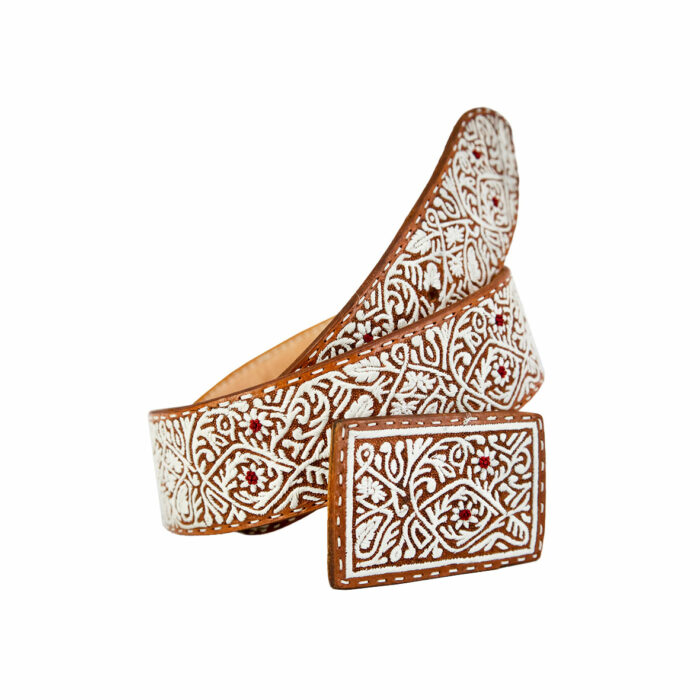 Cinturon Hombre En Hilo De Pita Mabo Rameado Flor 3D Vino 2" - Imagen 2