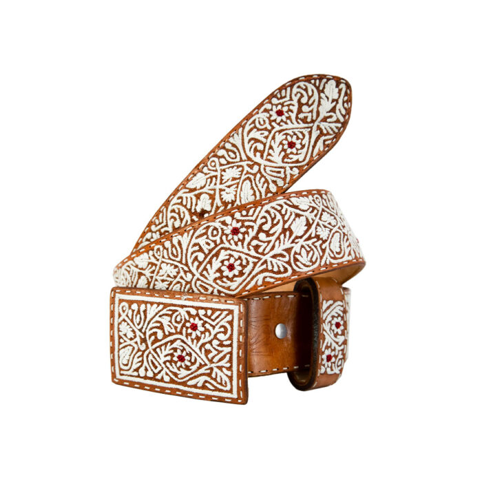 Cinturon Hombre En Hilo De Pita Mabo Rameado Flor 3D Vino 2" - Imagen 4