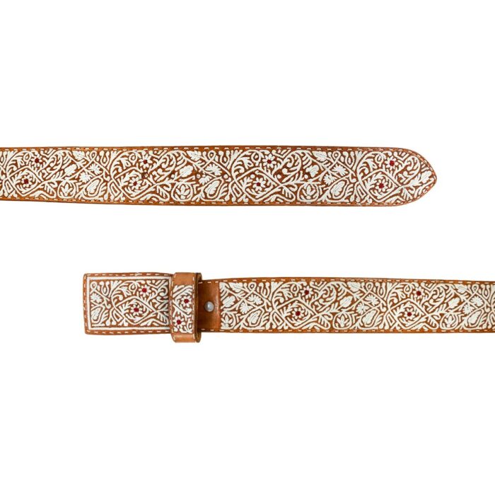 Cinturon Hombre En Hilo De Pita Mabo Rameado Flor 3D Vino 2" - Imagen 3