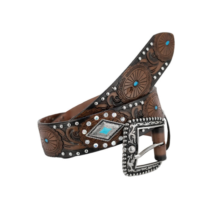 Cinturon Mujer En Piel Autentica Mabo Western Cruz Hebilla Mod129691 - Imagen 2