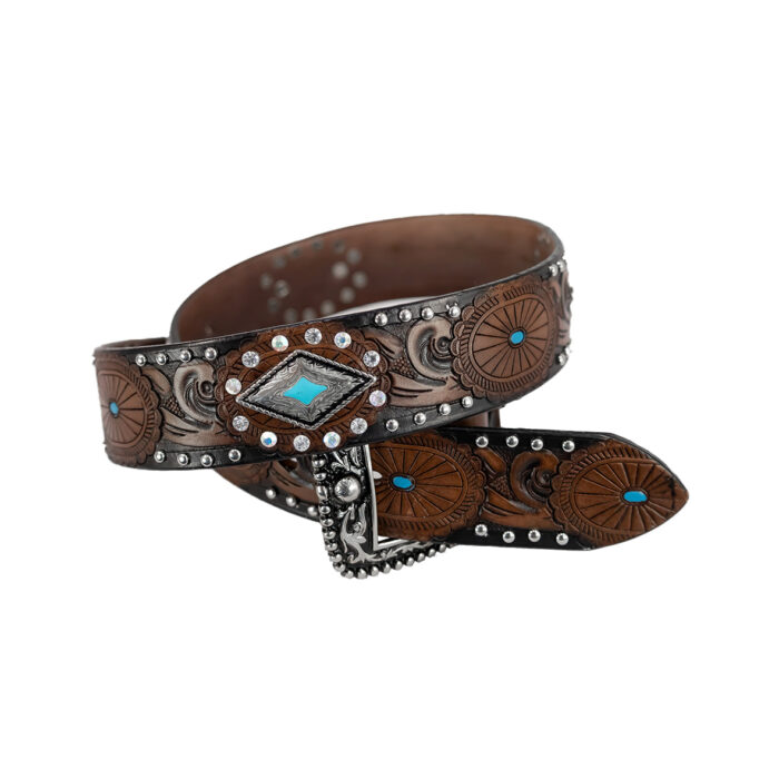 Cinturon Mujer En Piel Autentica Mabo Western Cruz Hebilla Mod129691 - Imagen 4