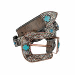 Cinturon Mujer En Piel Autentica Mabo Western Rueda Hebilla Azul Mod129707