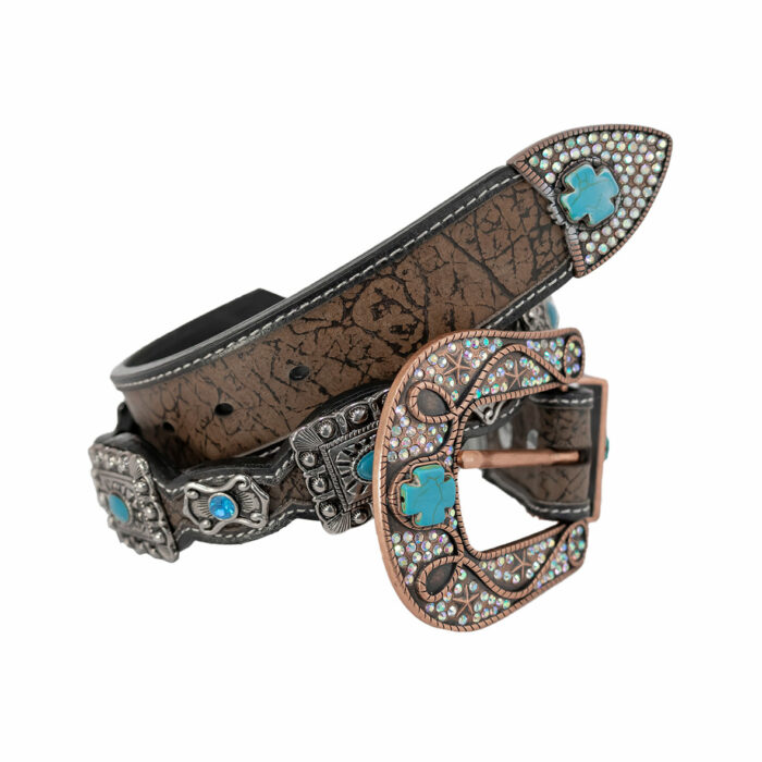 Cinturon Mujer En Piel Autentica Mabo Western Rueda Hebilla Azul Mod129707 - Imagen 2