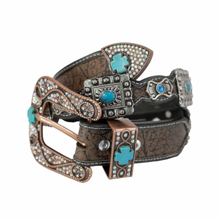 Cinturon Mujer En Piel Autentica Mabo Western Rueda Hebilla Azul Mod129707 - Imagen 5