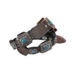 Cinturon Mujer En Piel Autentica Mabo Western Rueda Hebilla Azul Mod129707 - Imagen 4