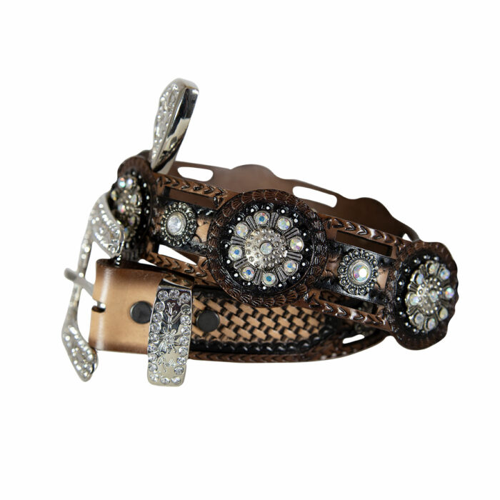 Cinturon Mujer En Piel Autentica Mabo Concho Flor Hebilla - Imagen 2