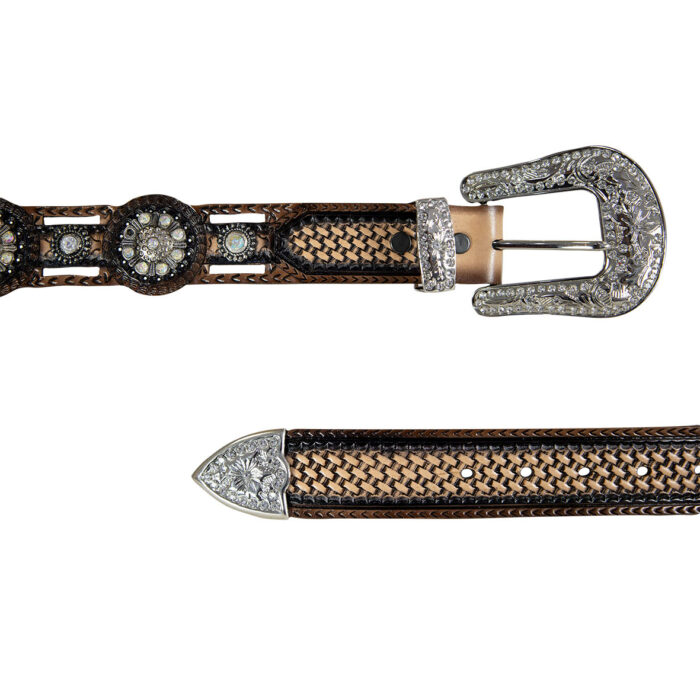 Cinturon Mujer En Piel Autentica Mabo Concho Flor Hebilla - Imagen 3