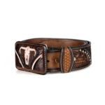 Cinturon Mujer En Piel Autentica Western Cincelado Pluma C/ Toro Estop - Imagen 2