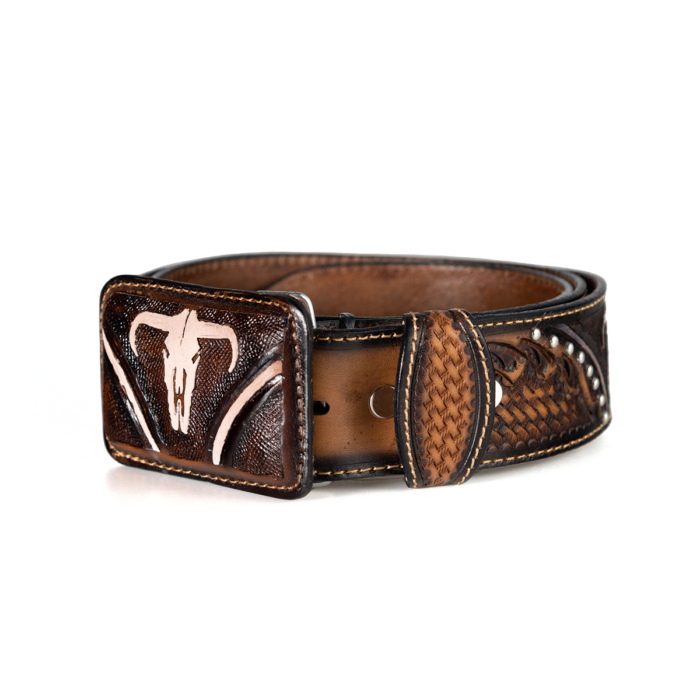 9002817-1.png Cinturon Mujer En Piel Autentica Western Cincelado Pluma C/ Toro Estop - Imagen 2