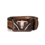 Cinturon Mujer En Piel Autentica Western Cincelado Pluma C/ Toro Estop
