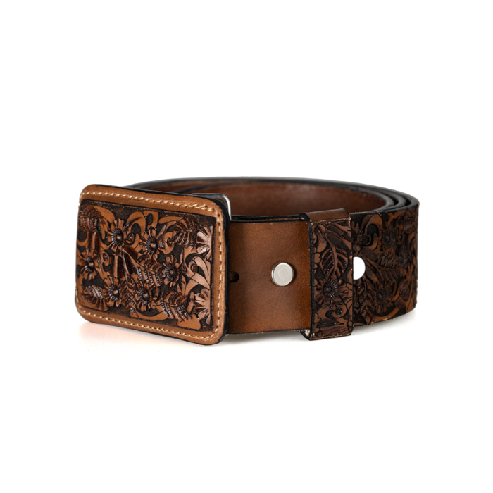 Cinto Hombre Western Cincelado Florecita Mod129299 - Imagen 2