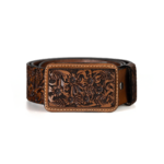 Cinturon Mujer En Piel Autentica Western Cincelado Florecita Mod129299