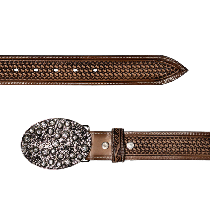 Cinturon Mujer En Piel Autentica Western Cincelado Concho Azul Mod129691 - Imagen 1